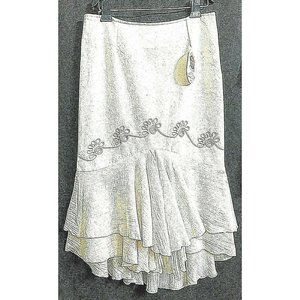 Mexico Lindo Embroider Asymmetrical Ruffleled Skirt M 100% Algodon Off White NWT